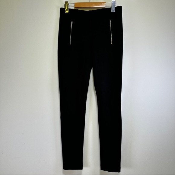 Suzy Shier Black Leggings with Silver Zipper Accents – Pull-On Style Size M - Picture 1 of 5